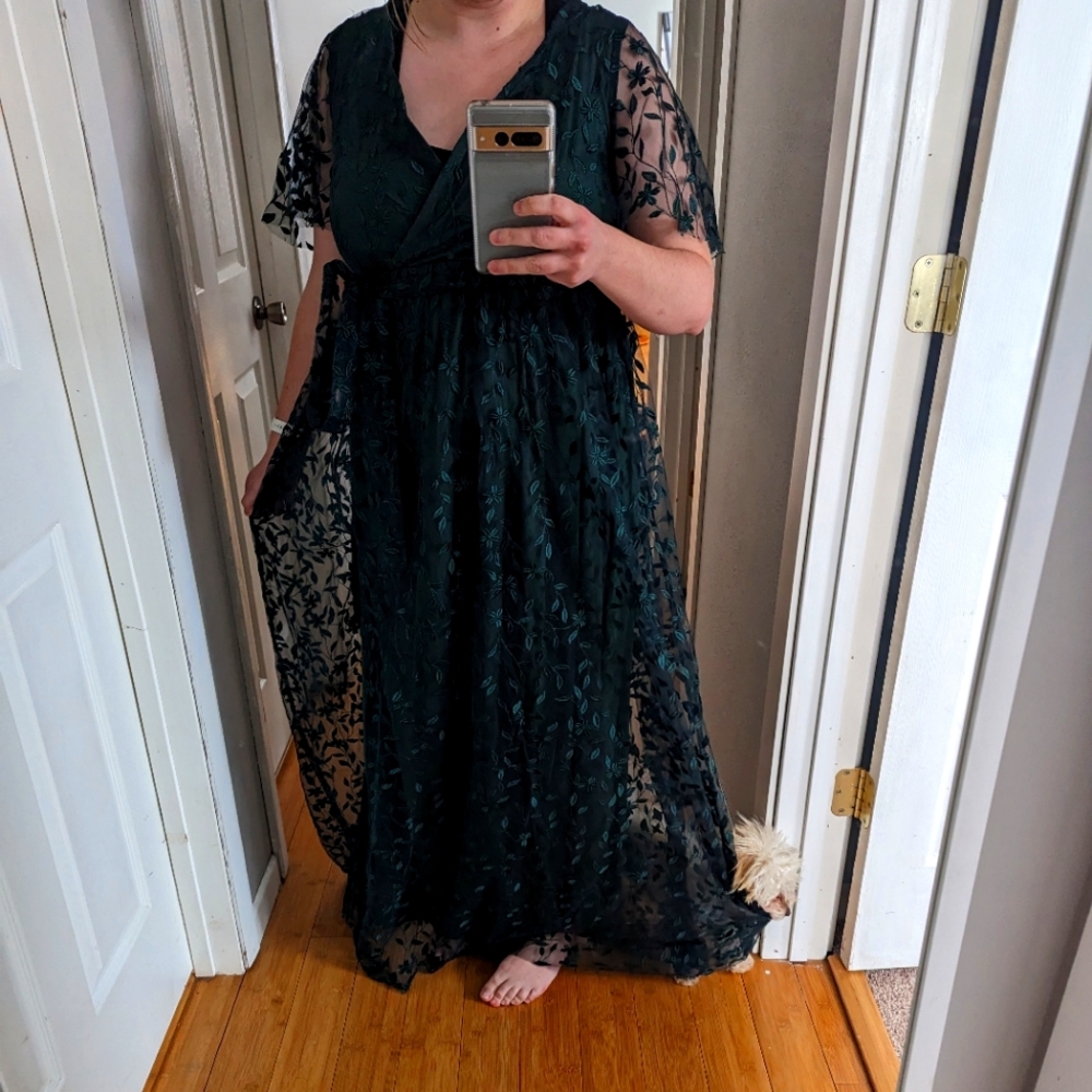 Green Floor Length Floral Dress